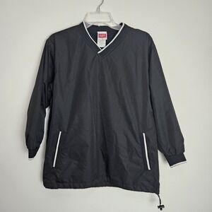 Rawlings Mens Sz M Pullover Windbreaker Jacket V Neck Athletic Baseball Black